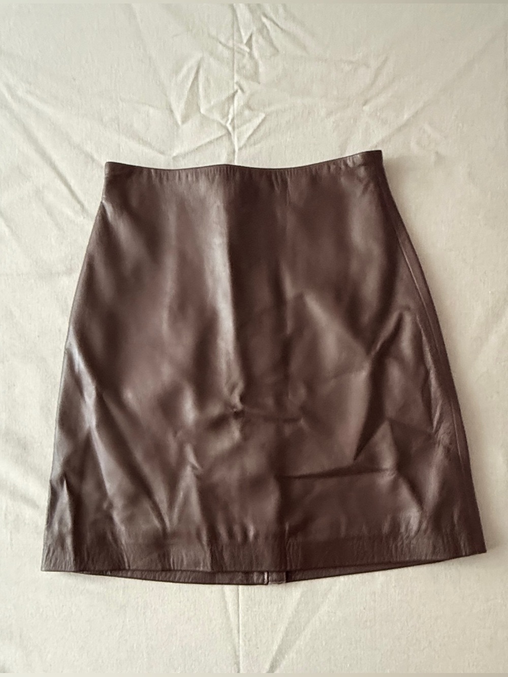 H&M Leather Chocolate Brown Gold Zip Mini Skirt - 4